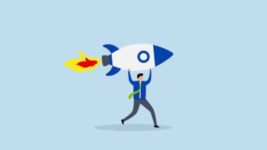 Solopreneur solo girişimcisi, sadece girişimci roketi fırlatan 4k animasyonu.