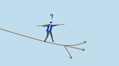 Karar verme, iş adamı akrobatın 4k animasyonu yürüme yönünü seçer.