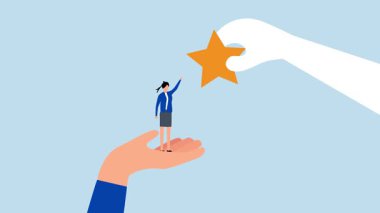 Çalışanların kariyer başarısına ulaşması için teşvik, iş kadınlarının yıldıza ulaşmasına yardım etmenin 4k animasyonu.