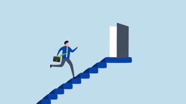 Kariyer fırsatı, iş adamlarının 4k animasyonu açılış fırsatı bulmak için yürüyen merdivenler.