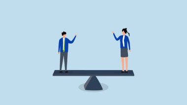 Cinsiyet eşitliği, iş adamı ve iş kadınlarının eşit ölçekte 4k animasyonu.