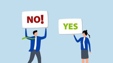 Evet, tartışma ya da anlaşmazlık yok. İş adamı ve kadının tartıştığı ya da kavga ettiği 4k animasyon..