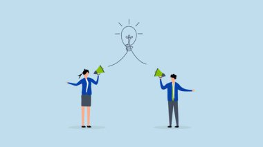 İletişim mesajı, iş dünyasının 4k animasyonu insanlar fikirle megafonla konuşuyor.