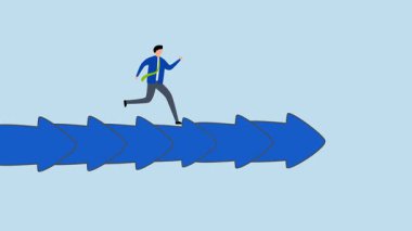 Büyümeye tutarlılık, iş adamlarının 4k animasyonu istikrarlı bir ok üzerinde yavaşça yürüyor.