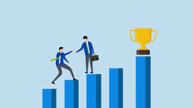 Başarılı olmak için rehberlik yardımı, iş adamlarının 4k animasyonu çalışanların başarı kupasına ulaşmasına yardımcı olur.