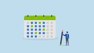 Takvim çizelgesi, iş adamlarının 4k animasyonu takvim planlı kalem düşünme.