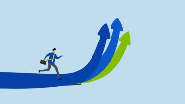 Kariyer kararı, farklı ok yollarına koşan iş adamlarının 4k animasyonu..