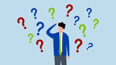 Soru sor, düşünce işadamlarının soru işaretli 4k animasyonu.