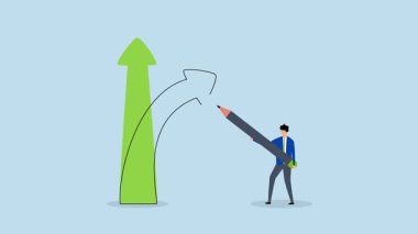 Yön değiştir, iş adamının 4k animasyonu yön değiştiren yeni bir ok metaforu çiz.