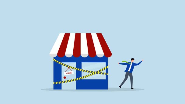 Близкий бизнес, 4k анимации бизнесмена уйти от закрытого офиса компании.