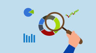 Büyüteç tutan işadamı eli grafiği analiz ediyor.