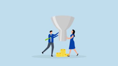 Pazarlama, pazarlamacı elinde para akışı olan bir huni tutuyor.