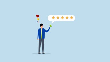 Cep telefonu uygulamasından gelen müşteri geri bildirimi, 5 yıldız değerlendirmesi sağlayan içerik kişisi.