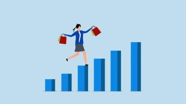 Müşteri değeri, alışveriş torbalı müşteri kadın CLV grafik ve grafiği üzerinde yürüyor.