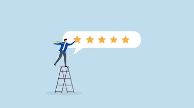 5 yıldızlı değerlendirme, müşteri veya istemci beş yıldızlı geri bildirim değerlendirmesi yapıyor.