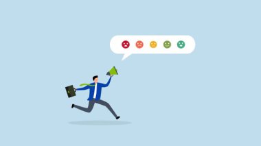 Müşteri memnuniyeti anketi, tatmin edici bir şekilde bağıran adam..