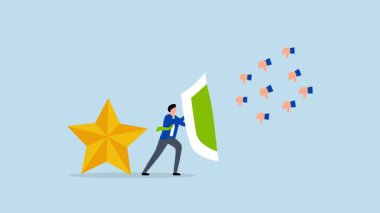 Marka itibarını koru, iş adamı kalkanı yıldız itibarını koru baş parmak aşağı geribildirim formu.