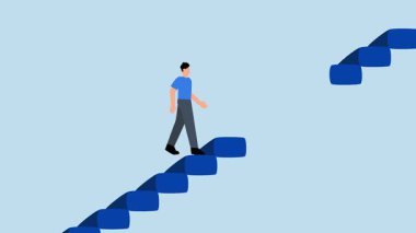 Kariyer engelli, bilgili iş adamı zarar görmüş merdivenlere dikkat ederek başka bir seviyeye yürüyor.