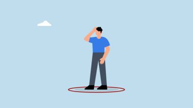 İş sınırları, hoşnutsuz iş adamı kırmızı çemberin içinde beceriksizce dikiliyor.