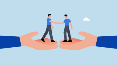 Kendine güvenen iş adamları ve iş adamları başarılı bir iş anlaşması için el sıkışmaya hazırlar..