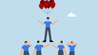 Yenilik becerisi diğerlerinden farklıdır. İş adamı balonla diğer rakiplerin üzerinde uçar..