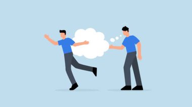 Nefret konuşması, patron agresif iş adamı konuşma balonuyla iş arkadaşını incitmek için bağırıyor.