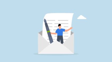 Profesyonel gibi e-posta yazmak, iş adamı posta zarfını açar ve dolmakalem tutar