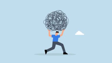 Stres yükü, sırtında ağır bir ip taşıyan yorgun iş adamı..