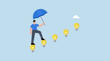 Yenilikçi ampul fikir lambasıyla yürüyen iş adamı..