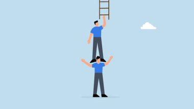 İş ortağı, iş arkadaşlarını başarı merdivenine tırmanmada destekler..