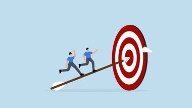 İş başarısı, girişimci ve iş kadını, ok kutup hedefini vururken acele edin..