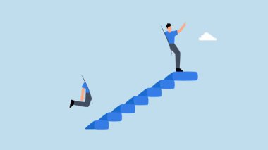 Başarı için özel bir kısayol ile merdiveni tırmanan iş adamı.