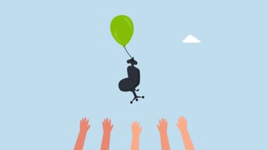 Adaylar ofis sandalyesini balonla havada uçarken yakalamaya çalışıyorlar..