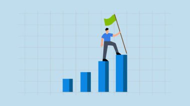 Gelişen girişimci, zafer bayrağını vurmak için büyüme çubuğu grafiğinin zirvesine tırmandı.