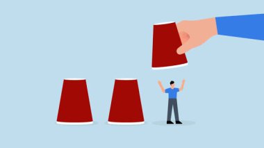 İşveren el, tahmin oyununda bardakların arasından iş adamı adayı seçmek için kadehini kaldırır..