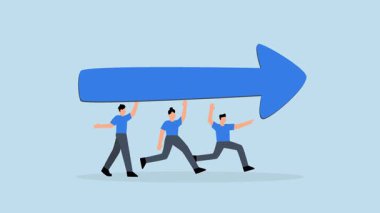 İş adamları ve kadınların takım çalışması artan ok diyagramı taşır.