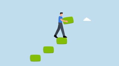 İş adamı işi büyüdükçe ilerlemek için merdiven yapıyor..