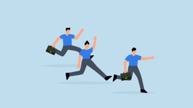 İş rakibi tüm gücüyle bitiş çizgisini hızla koşar.