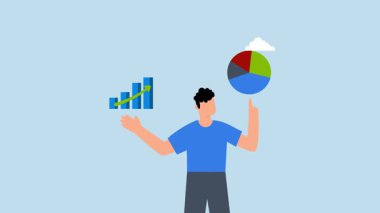 Akıllı iş adamı sanal analitik grafik ve grafiği iki eliyle sunar.