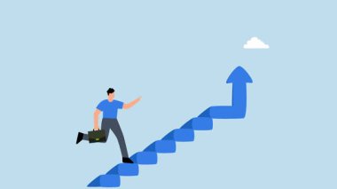 İş adamı başarı merdivenini okla tırmanır..