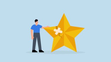 İş adamı kırık derecelendirme yıldızını bandajla düzeltti.