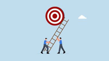 İş adamlarından oluşan bir ekip hedefe ulaşmak için basamakları tırmanmaya yardım eder..