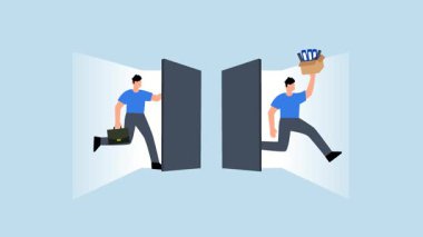 İş arkadaşları yeni görevler için ayrılırken, girişimci iş yerine varır..