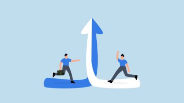 İşbirliği, birlikte büyümeye yönelik çalışmalar, iş adamı ve kadın bir hedefe ulaşmak için birleşmeye çalışıyor.