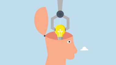 inovasyon, makinenin robot kolu insan kafasındaki ampul fikrine yeni bir fikir getiriyor..