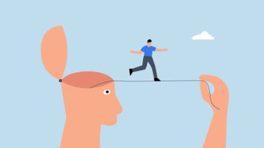 Kendine meydan oku, adam ipi çeker ve akrobatın hedefine ulaşmasına izin verir..