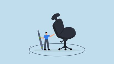 Güvenilir iş adamının 4k animasyonu kaygan muz kabuğundan korunuyor.