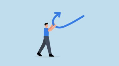 Satışların artması, yönetici satış liderinin 4k animasyonu alışveriş arabasının yukarı doğru giden trend ok işlevini teşvik ediyor.