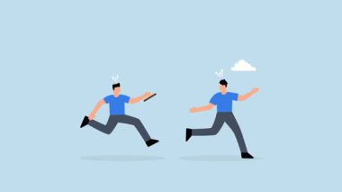 Oyun değiştirici, diğer rakiplerden farklı yönlere roket sırtında uçan iş adamlarının 4k animasyonu.