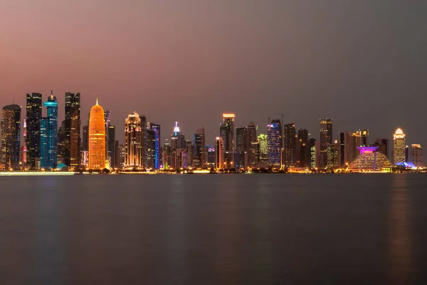 Doha Qatar December 2019 Nachtzicht Skyline Doha Financial District West — Stockfoto